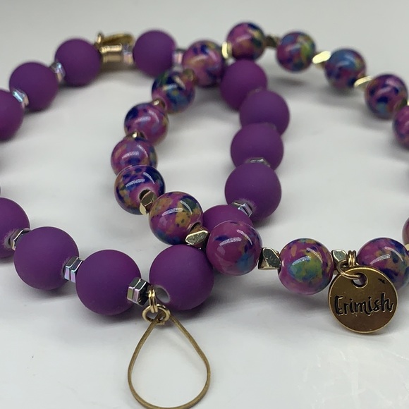 EUC Erimish Purple Me Stack 5 stretch bracelets- 2 charms magenta blue swirlbead - Picture 8 of 9